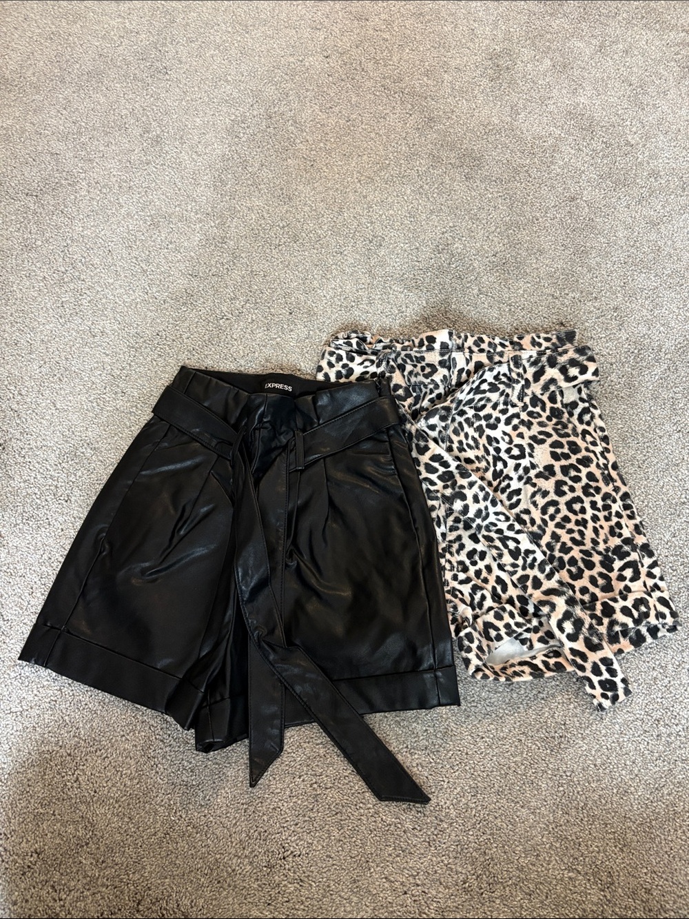 Bundle of 2 Express Leopard & Faux Leather Paperbag Shorts with belt
